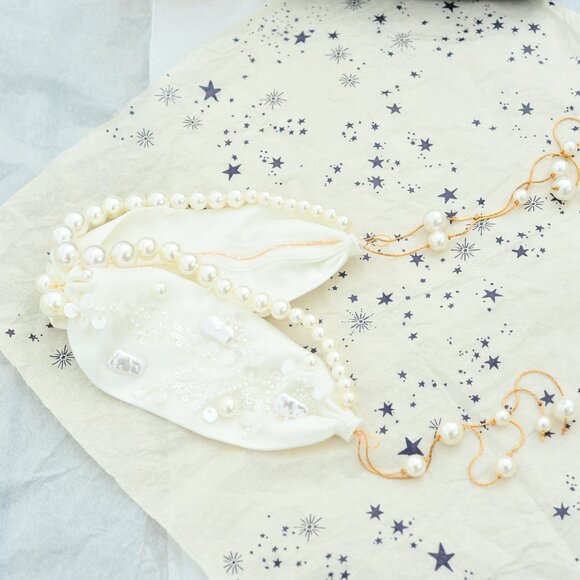 Satin Soft Fabric Embellished Fa White Pearl Beads Hair Band CoverUp Hair Scarf - Picture 3 of 16